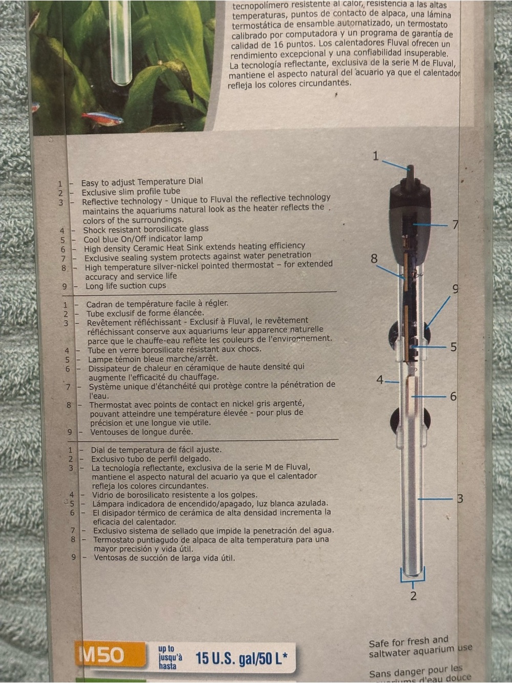 M50 Submersible Glass Aquarium Heater 50 watts 15 Gallons - Black. NEW! - Picture 6 of 9